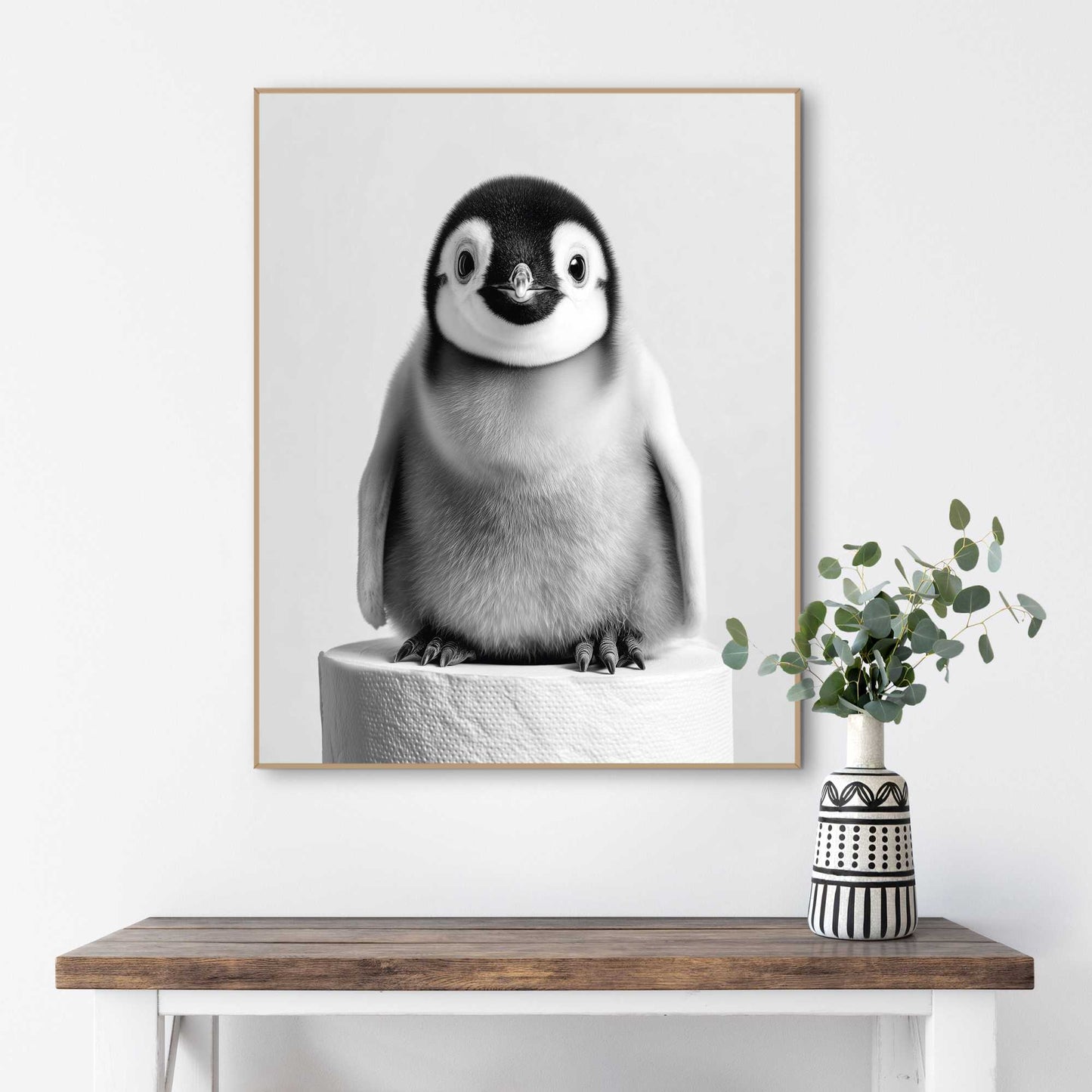 Framed Poster Penguin on a roll 50x40