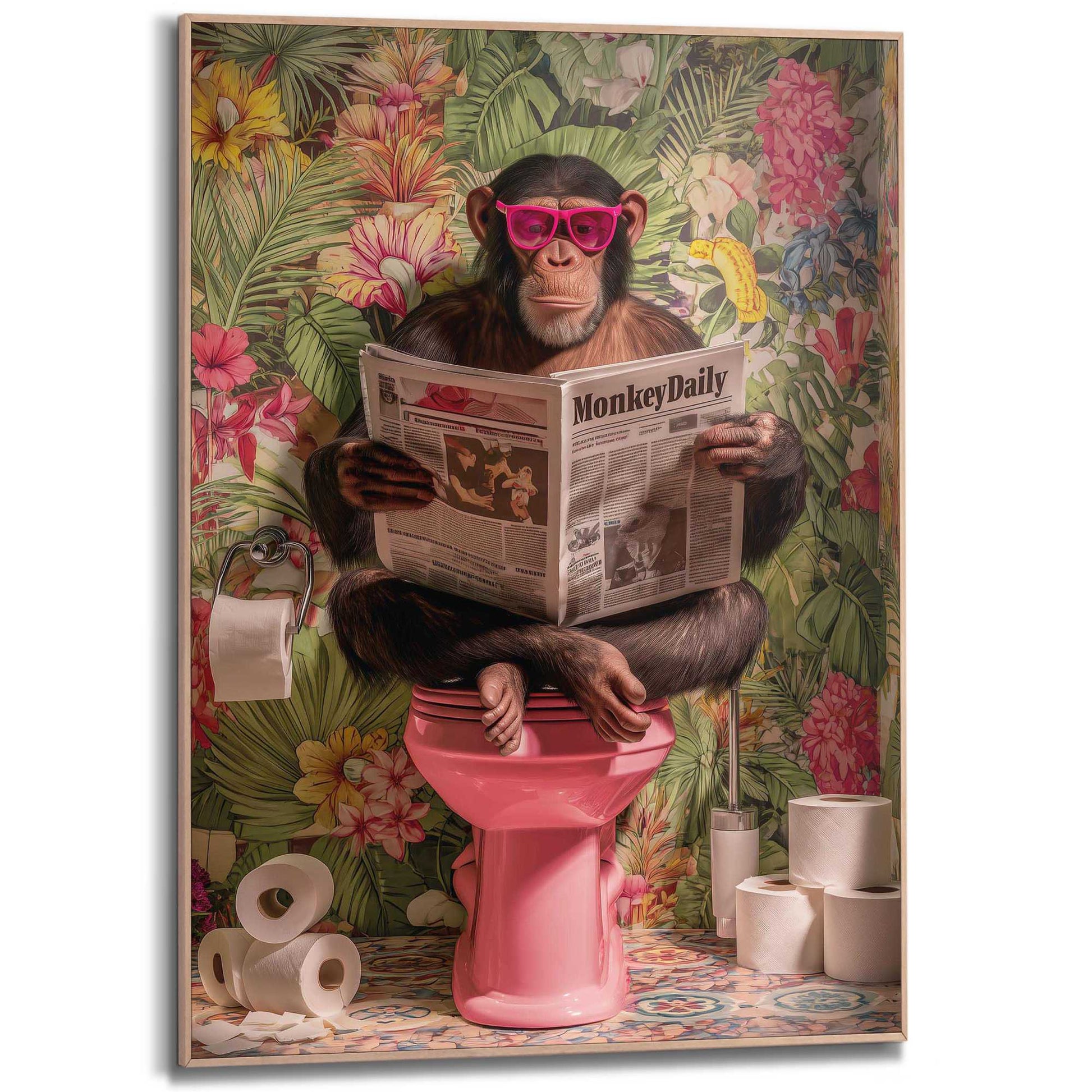 Framed Poster Monkey on the loo 70x50