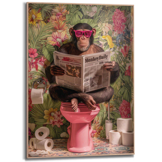 Framed Poster Monkey on the loo 70x50