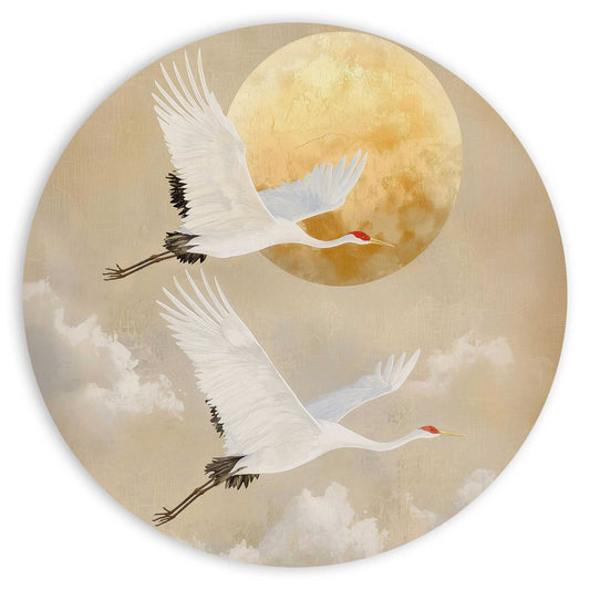 Circle Art Cranes flying by the moon 50x50