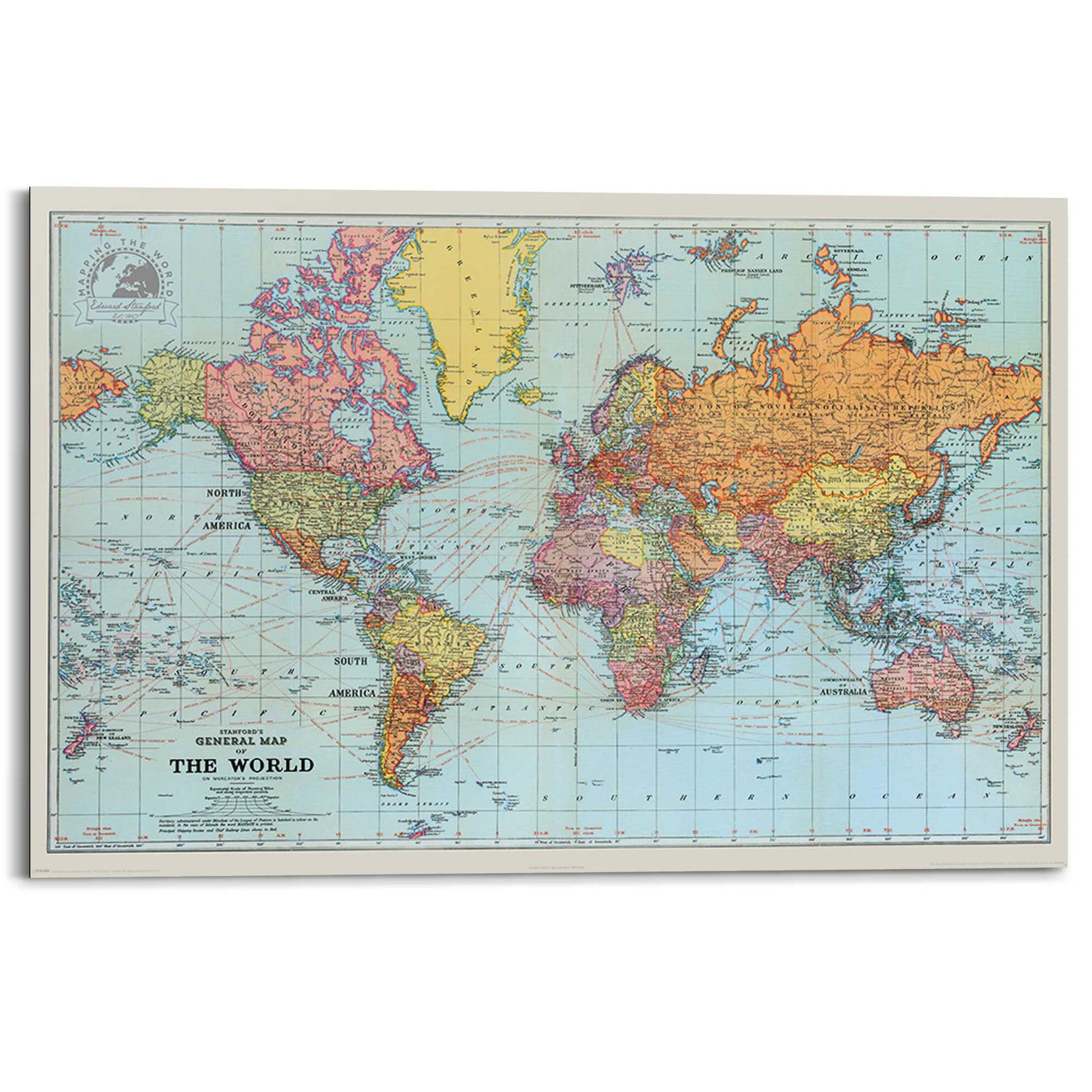 Wall Art Panel Stanfords general world map 60x90