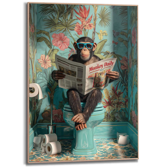 Framed Poster Monkey Daily on toilet 70x50