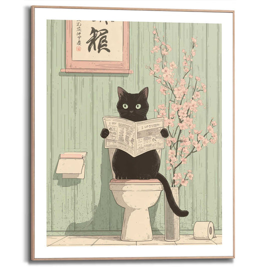 Framed Poster Cat reading in Japan 50x40