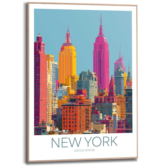 Framed Poster Colourful buildings in New York 70x50