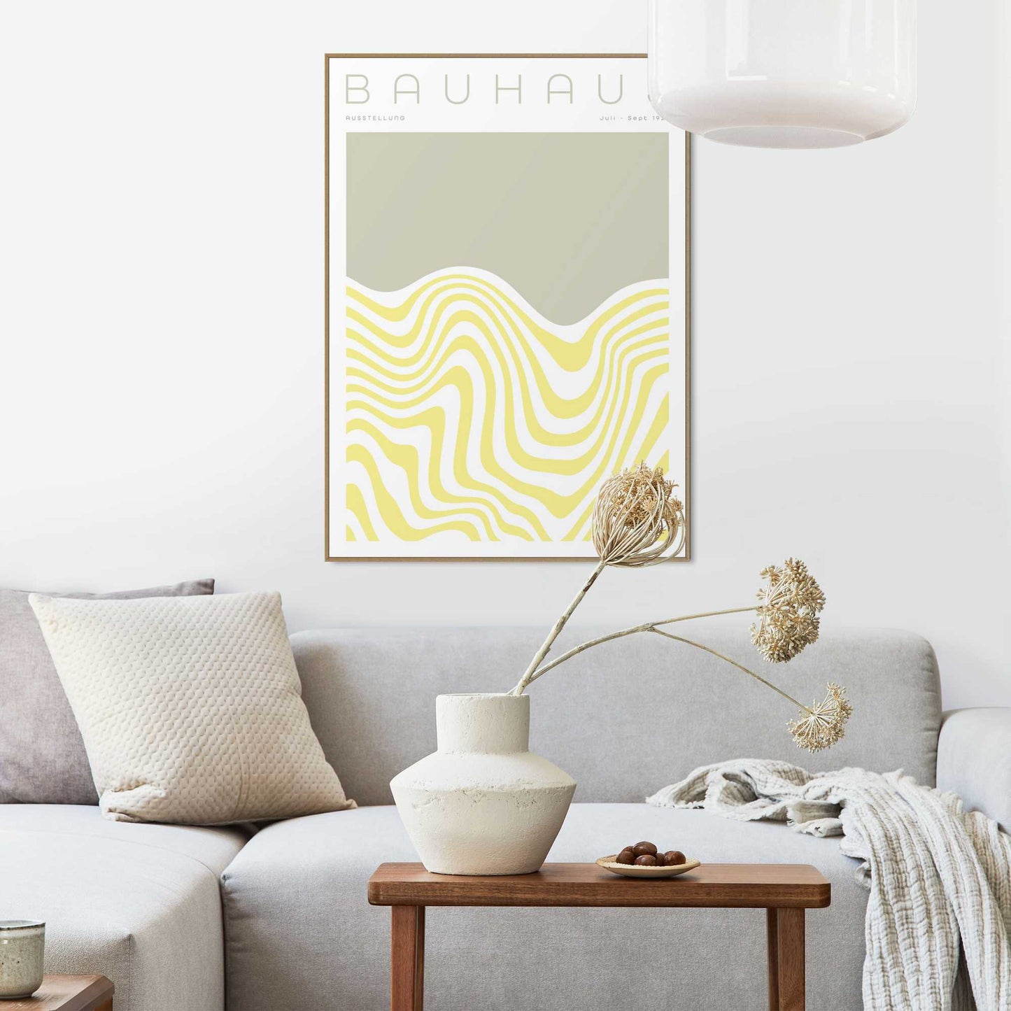 Framed Poster Bauhaus Art yellow waves 70x50