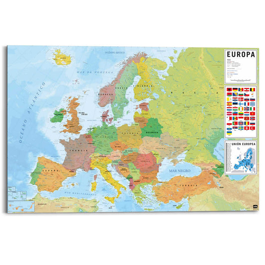 Wall Art Panel Map of Europe in Spanish 60x90