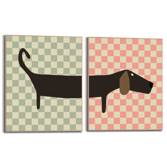 Framed Poster Checkered split dachshund 50x40