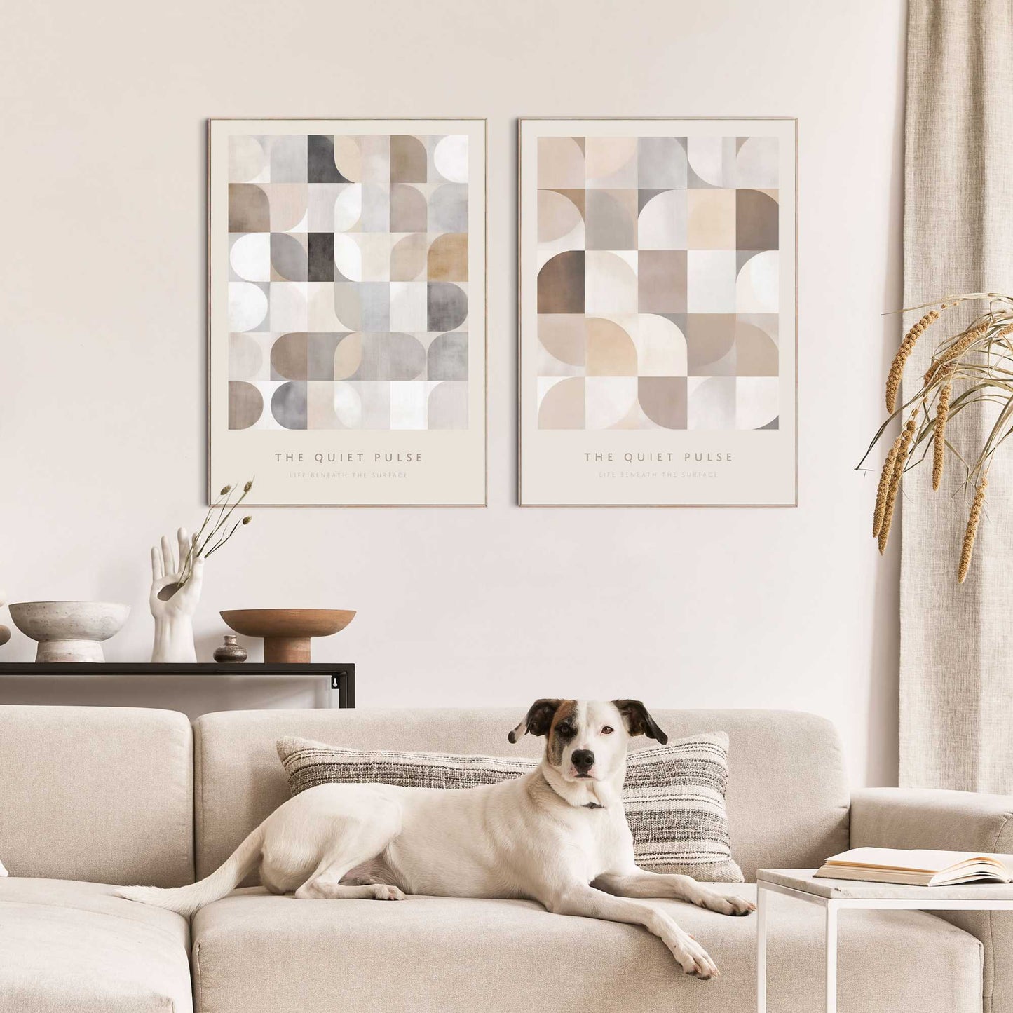 Framed Poster Beige Geometric Art Duo 70x50