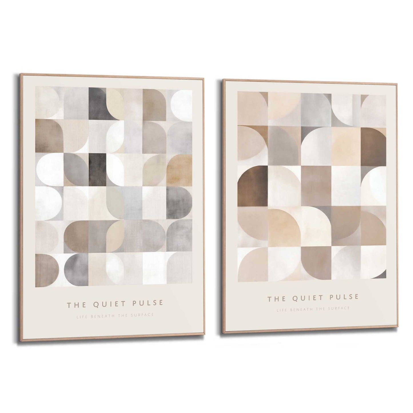 Framed Poster Beige Geometric Art Duo 70x50