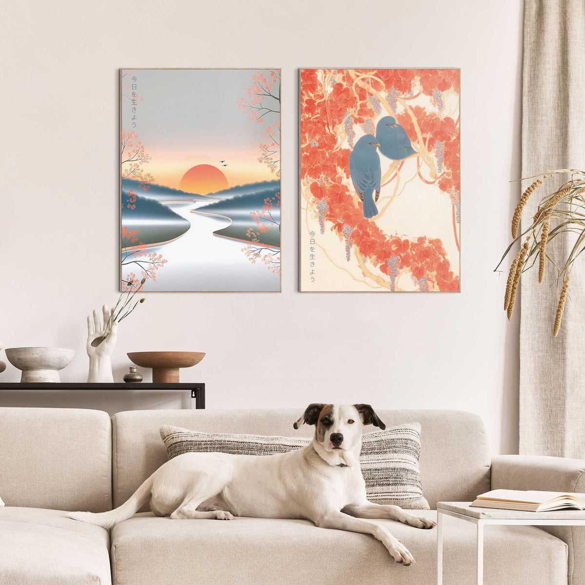 Framed Poster Sunrise & Birds Set 70x50