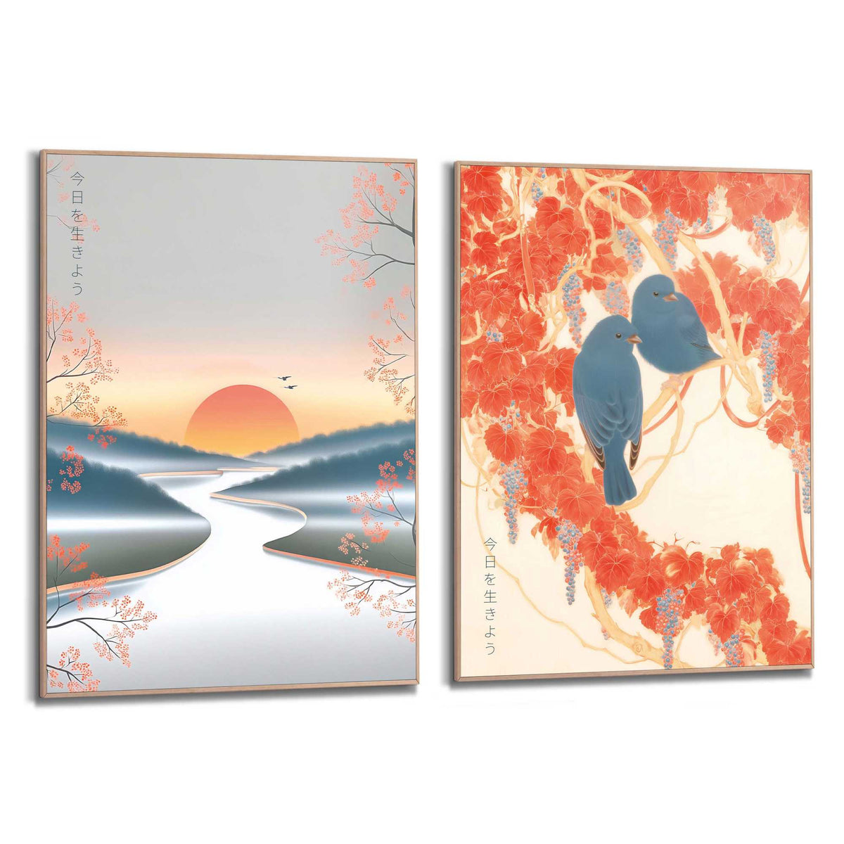 Framed Poster Sunrise & Birds Set 70x50