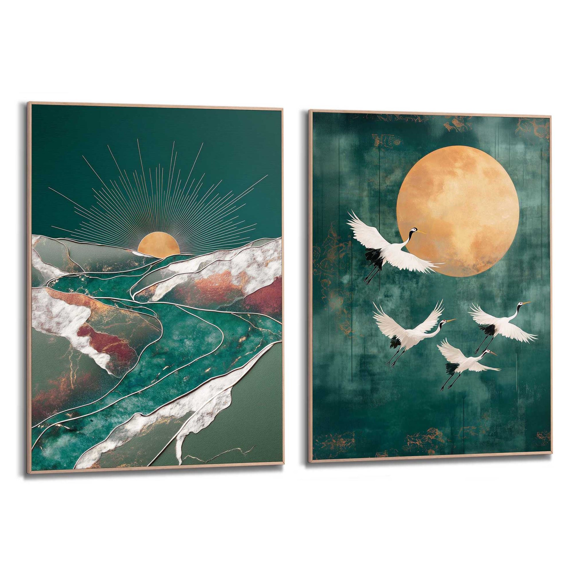 Framed Poster Cranes in Moonlight 70x50