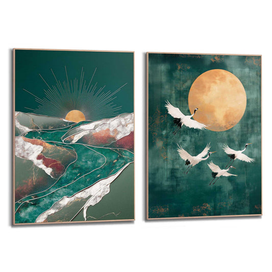 Framed Poster Cranes in Moonlight 70x50