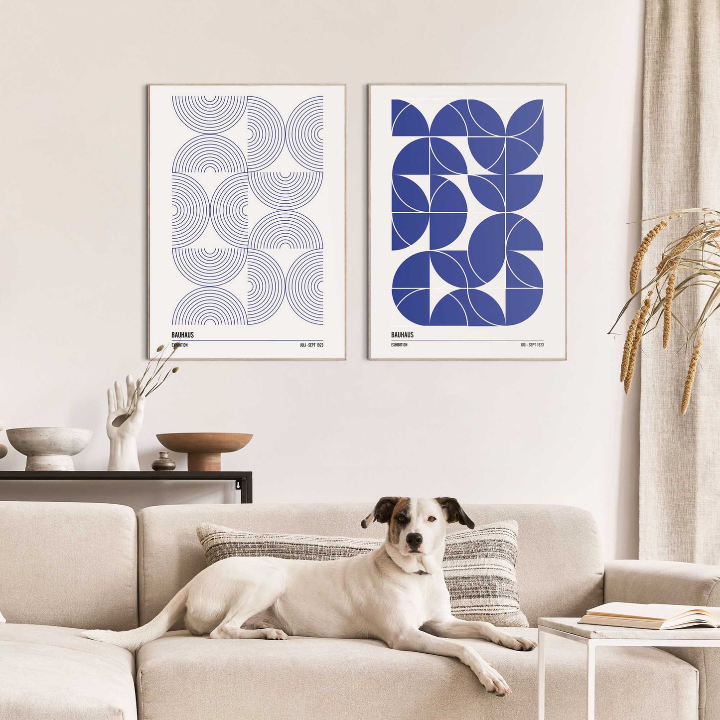 Framed Poster Bauhaus Blue Abstract Set 70x50