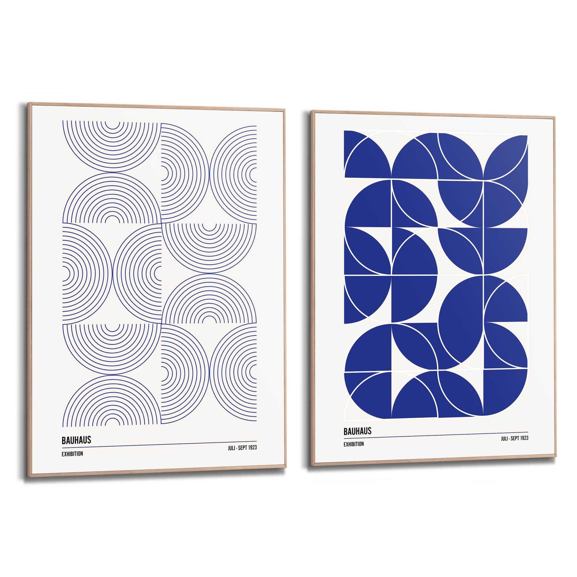 Framed Poster Bauhaus Blue Abstract Set 70x50