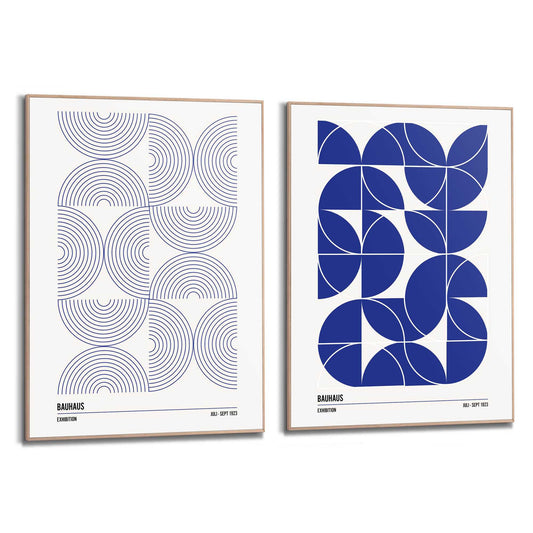 Framed Poster Bauhaus Blue Abstract Set 70x50