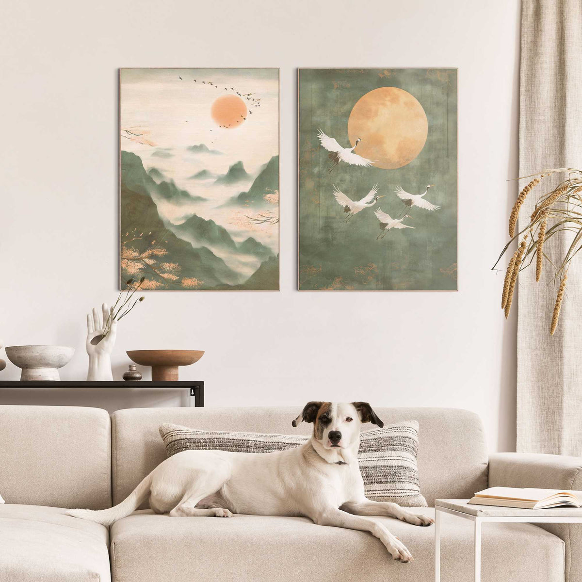Framed Poster Golden Moon Cranes 70x50