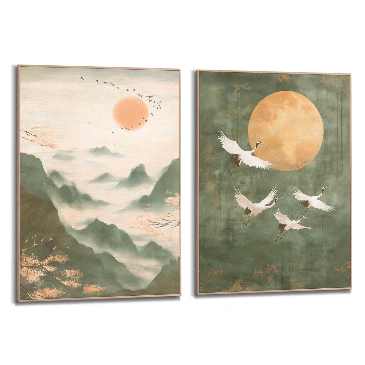 Framed Poster Golden Moon Cranes 70x50