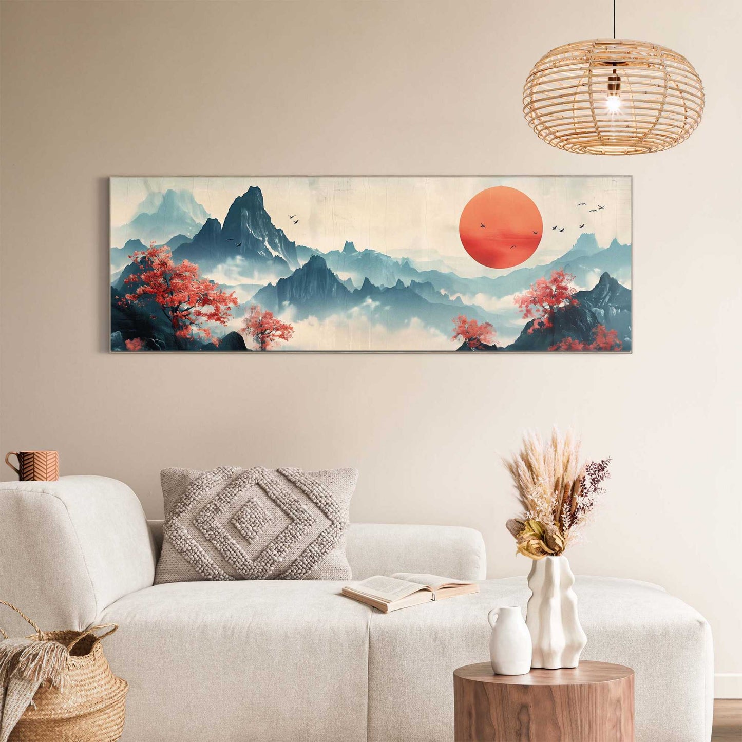 Canvas Red Sun Landscape 40x120