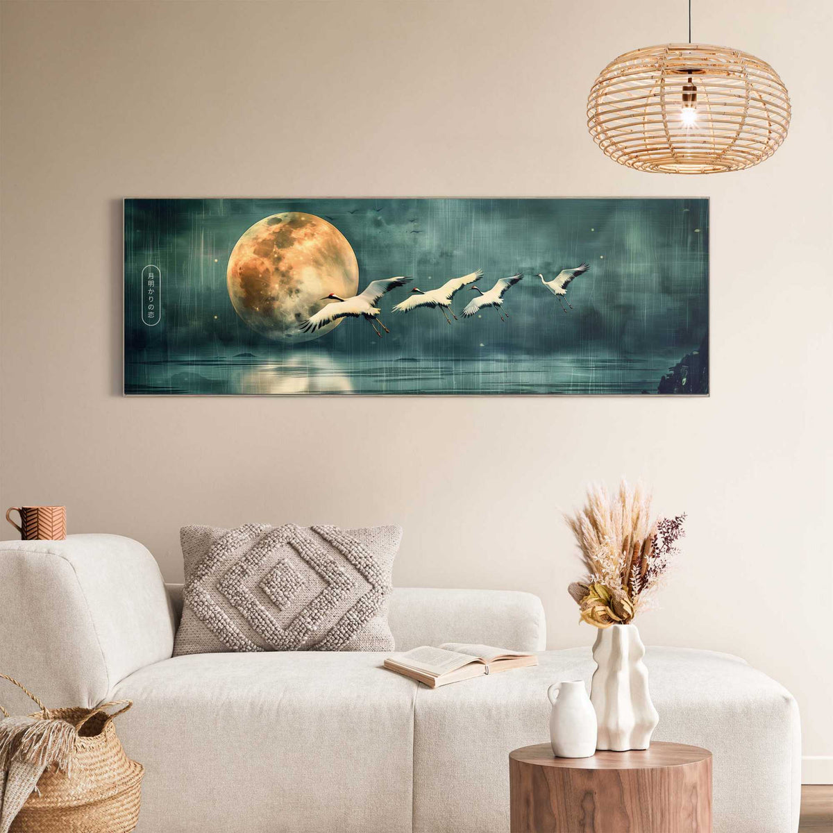 Canvas Night Sky Cranes 40x120