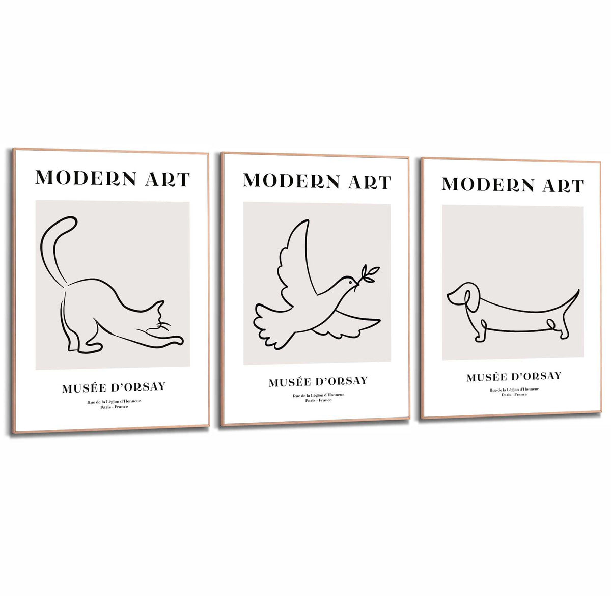 Framed Poster Animal Line Art Set 70x50