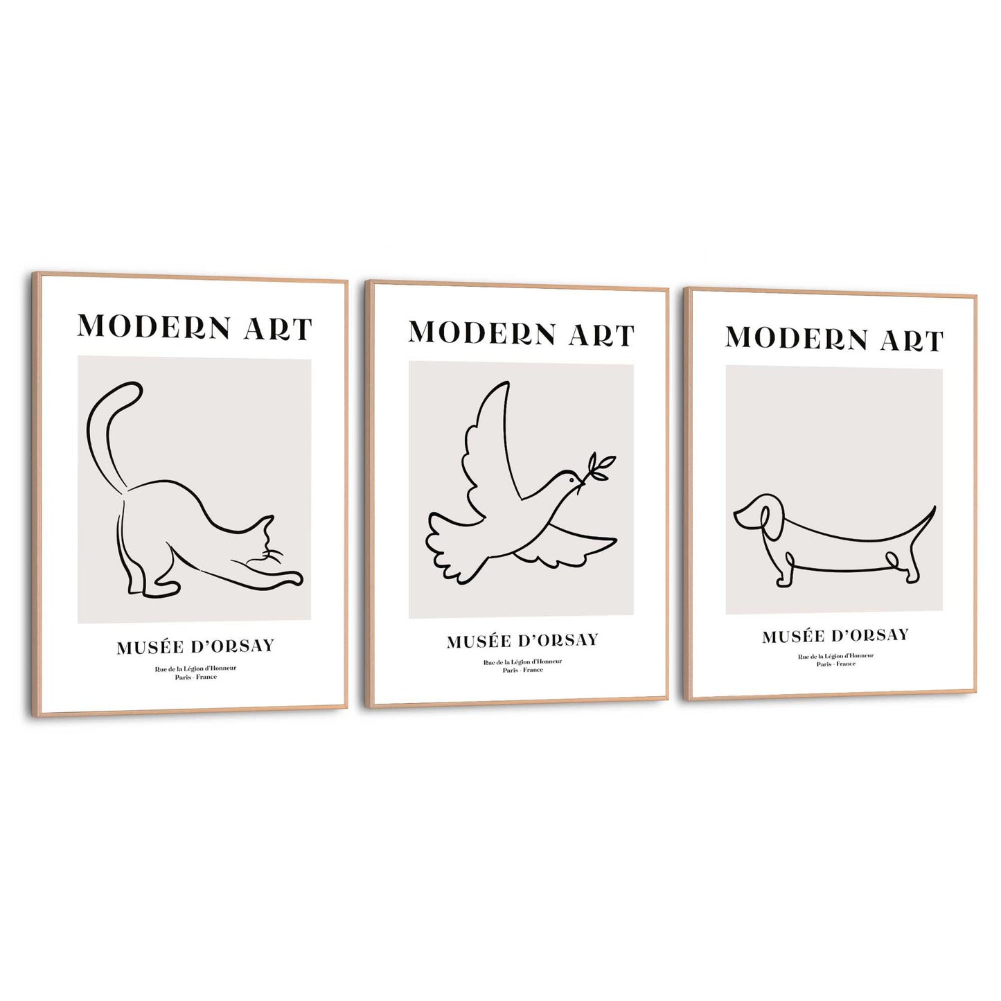 Framed Poster Animal Line Art Set 40x30