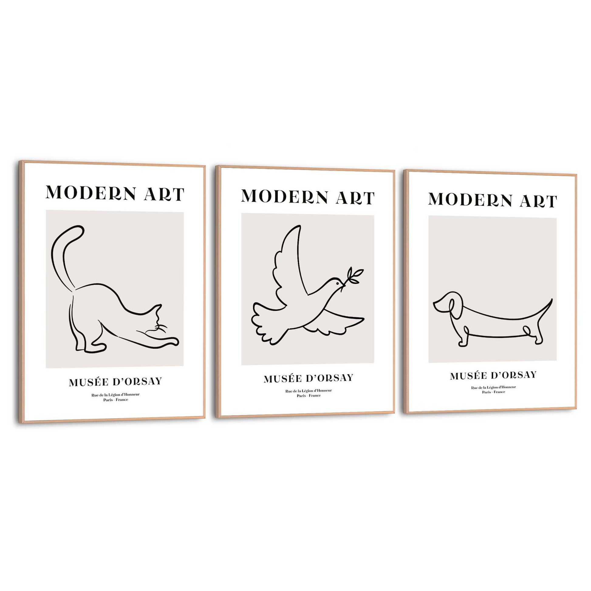 Framed Poster Animal Line Art Set 40x30