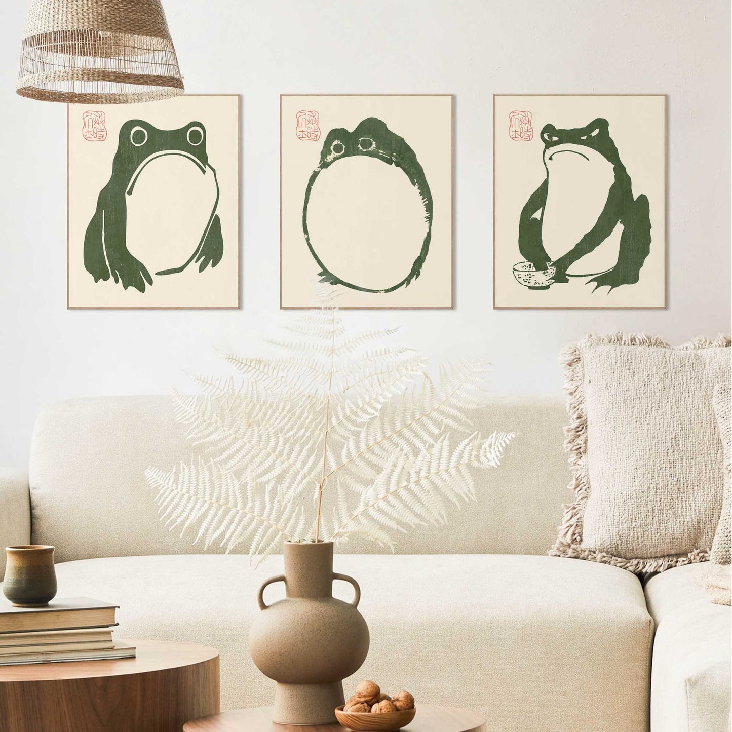 Framed Poster Matsumoto Hoji Frog Green Set 50x40