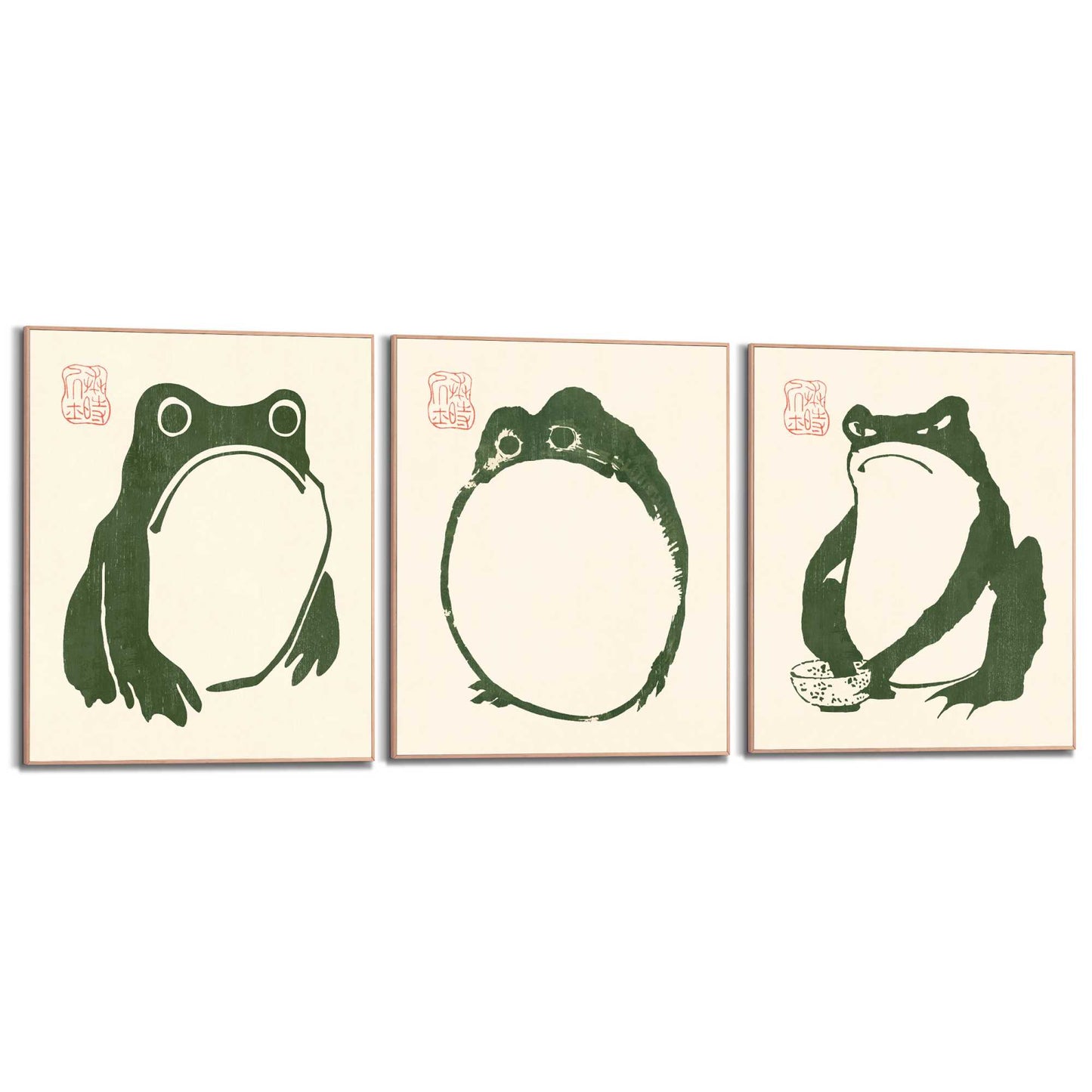 Framed Poster Matsumoto Hoji Frog Green Set 50x40