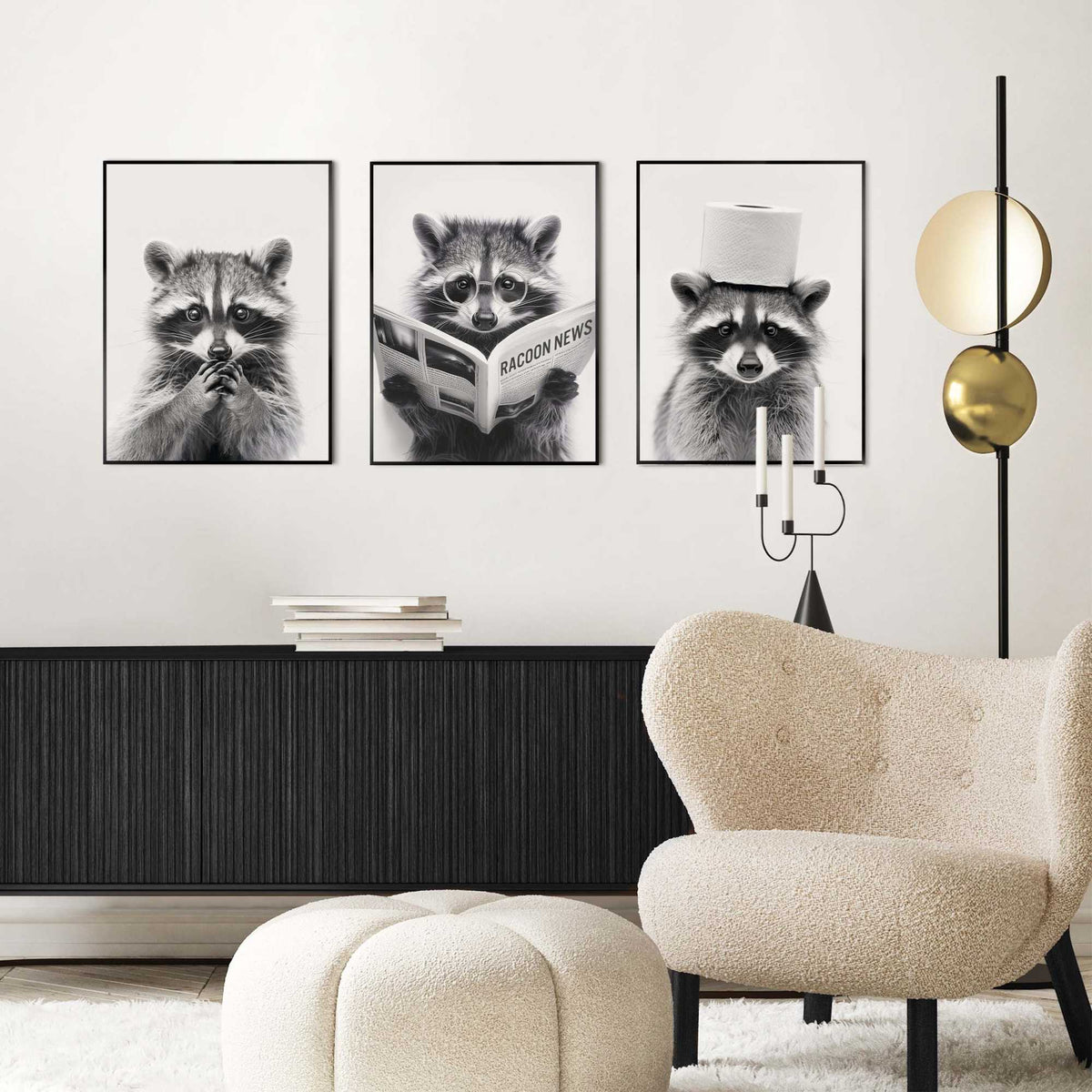 Framed Poster Racoon Funny Set 40x30