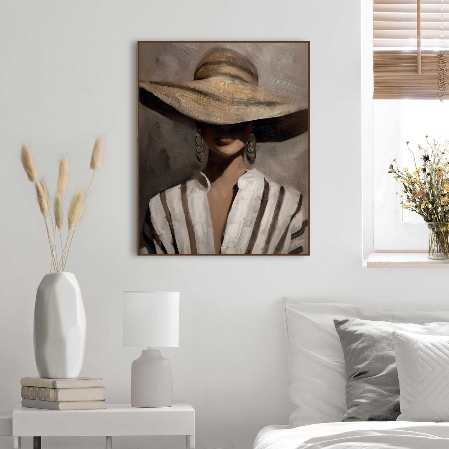 Framed Poster Shadow Hat Lady 50x40
