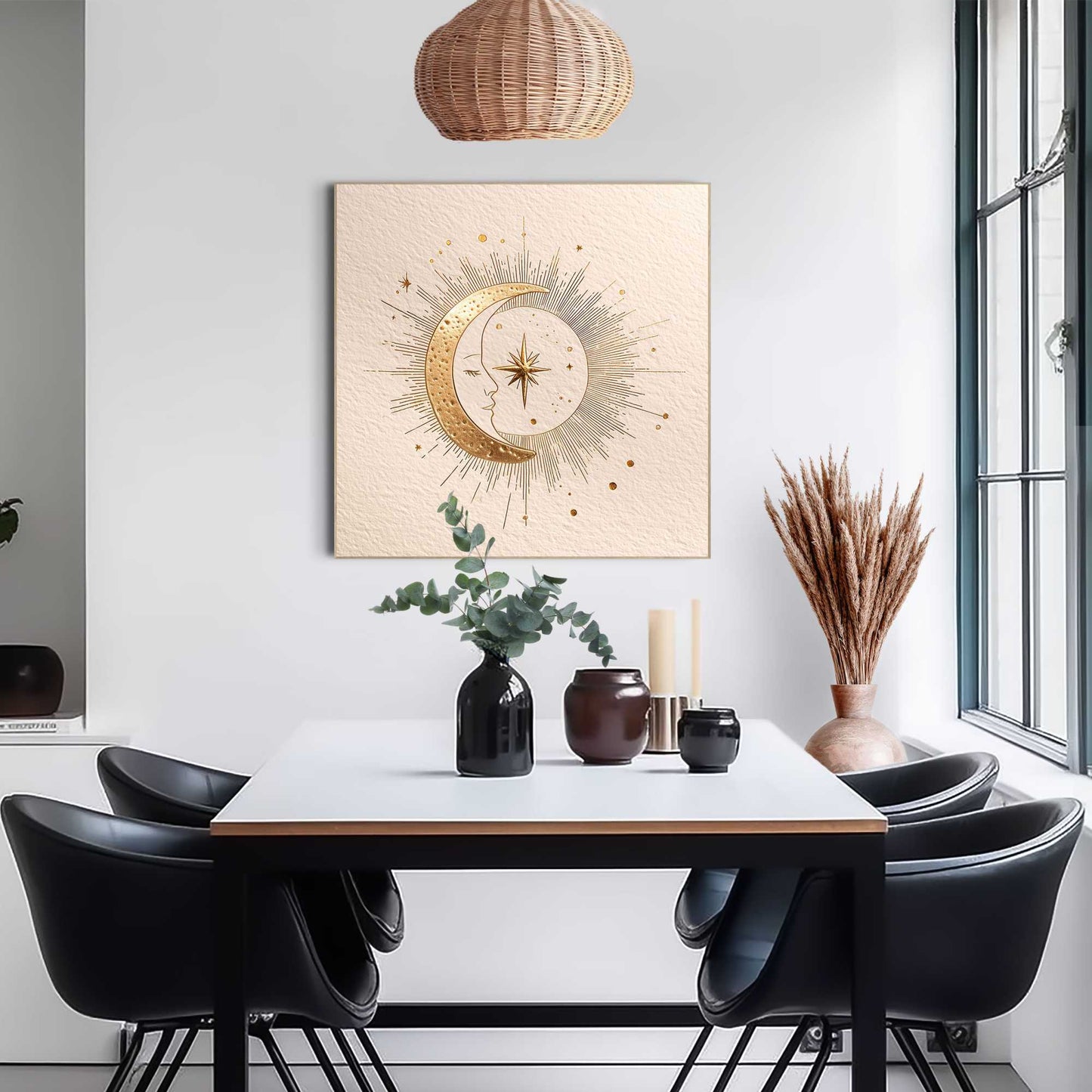 Framed Poster Golden Sun and Moon 50x50