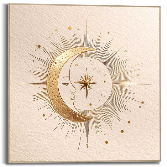Framed Poster Golden Sun and Moon 50x50