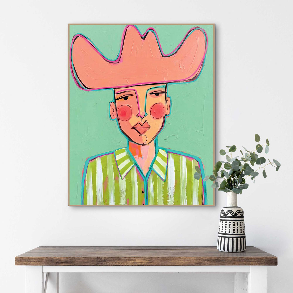 Framed Poster Salmon Green Cowboy 50x40
