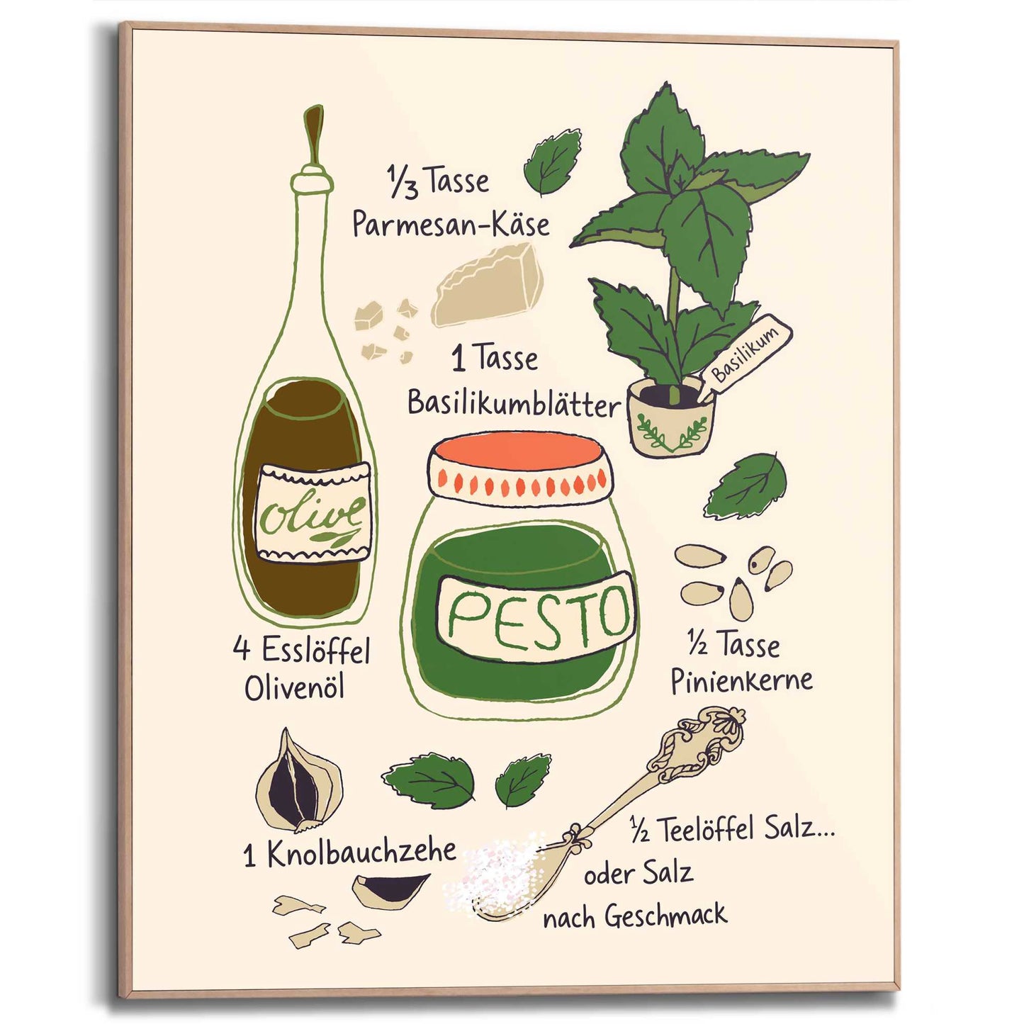 Framed Poster Pesto Rezept 50x40