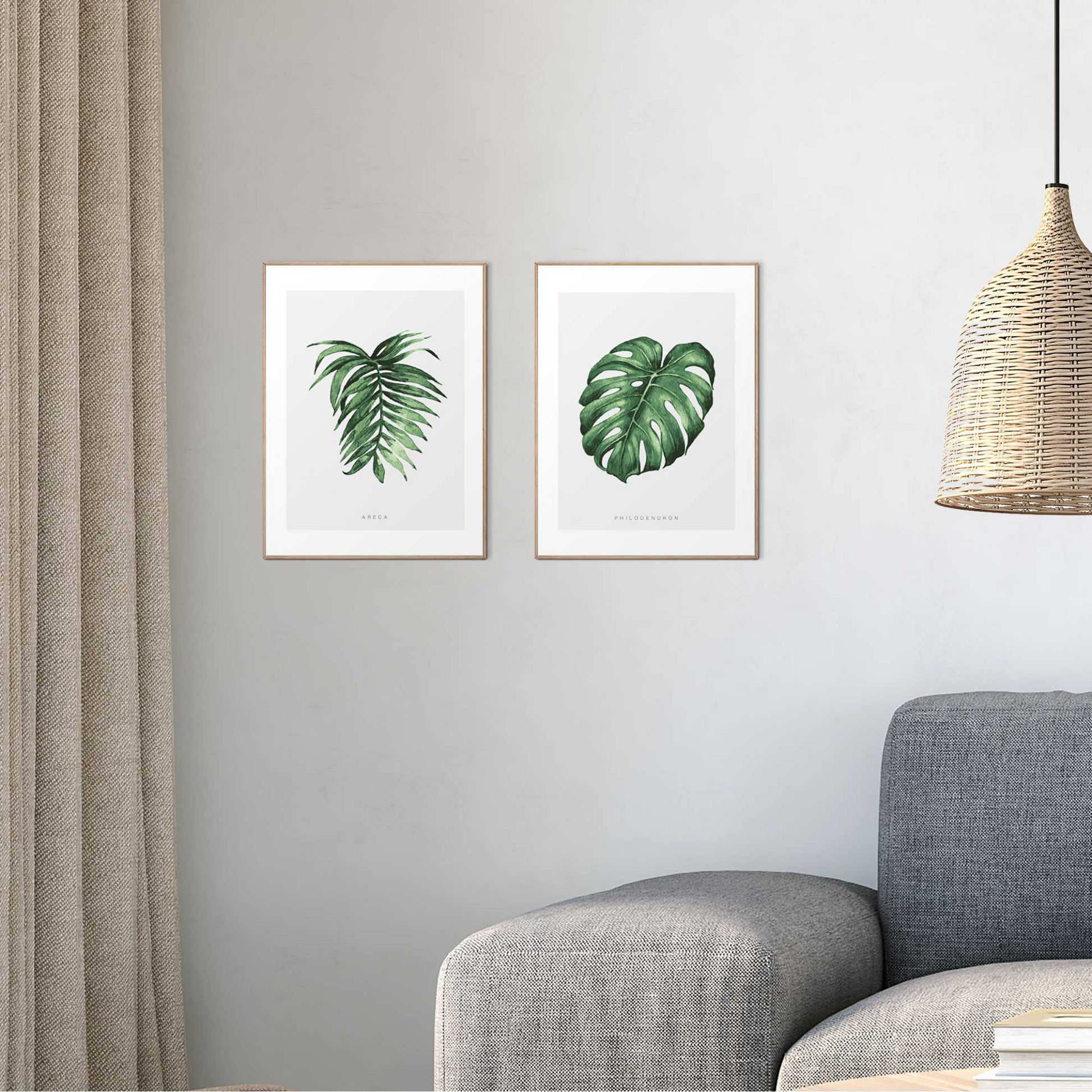 Framed in Wood Tropical Aqua Leafs