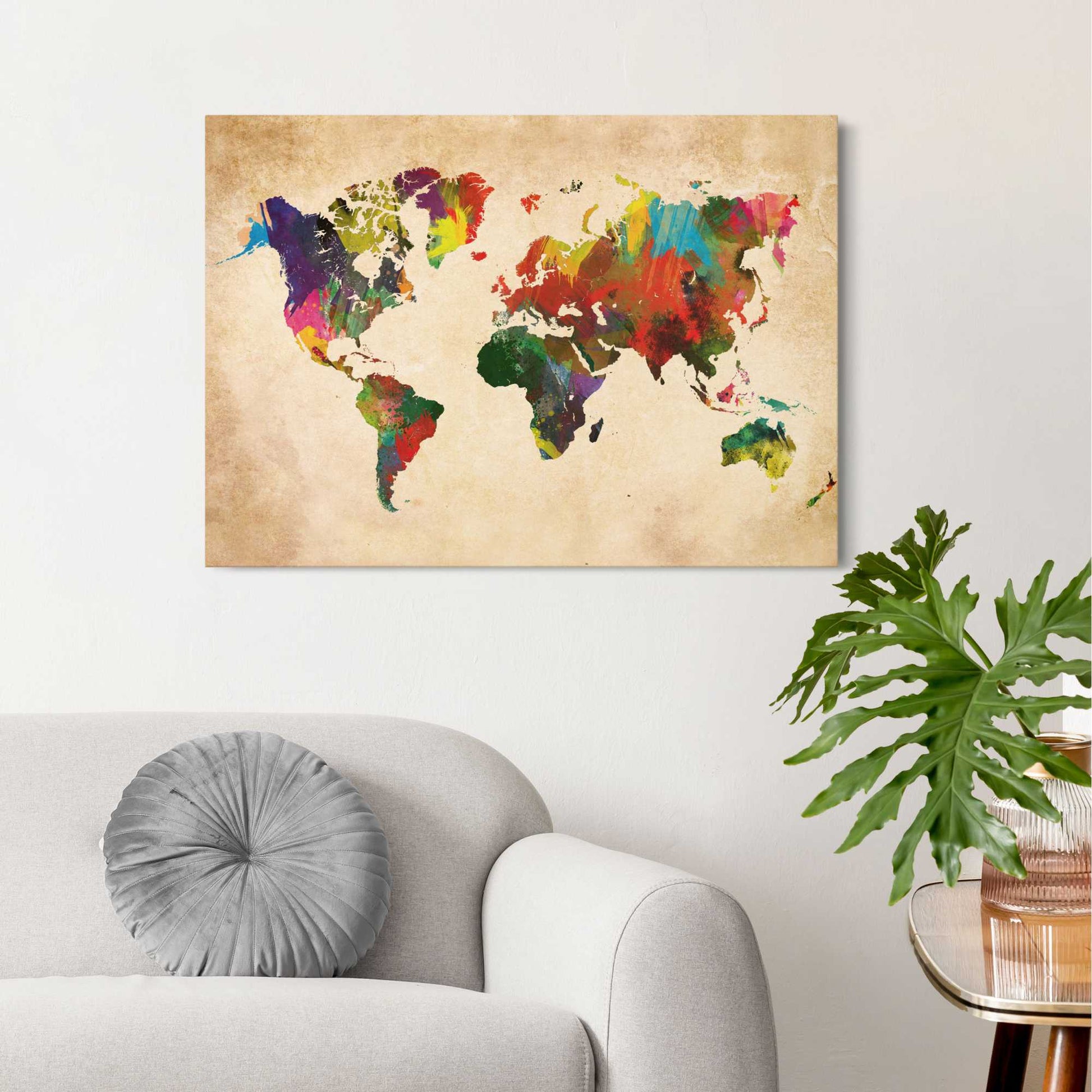 Canvas Vintage Coloured World Map