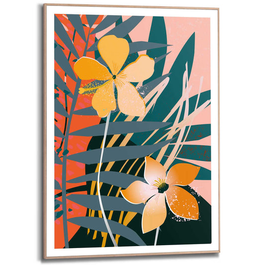 Framed in Wood Tropical Flowers