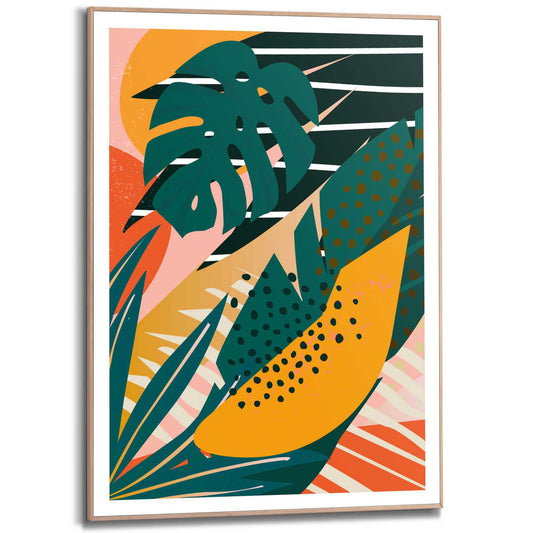 Framed in Wood Tropical Leafs