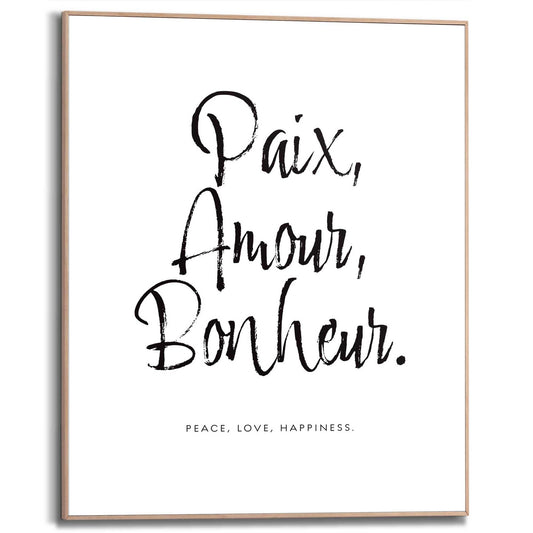 Framed in Wood Paix Amour Bonheur 50x40
